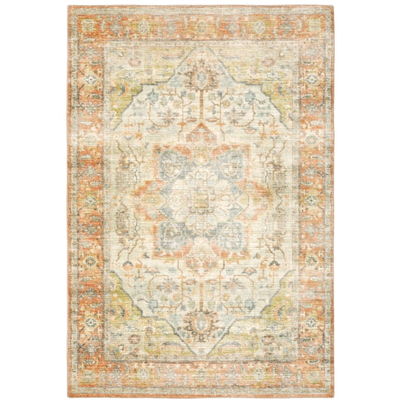 Avalon Home Silvana Distressed Medallion Area Rug, 7'8" X 10', Orange/ Silver
