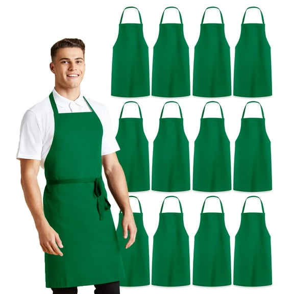 Avalon Kitchen 12-Pack Green Aprons – Unisex Adjustable Bib for Cooking, BBQ, Painting & Restaurant