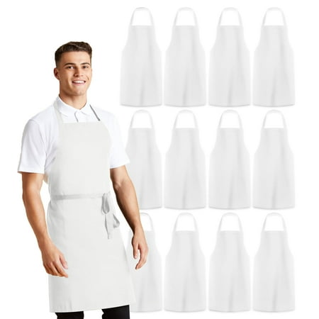Avalon Kitchen 12-Pack White Aprons – Unisex Adjustable Bib for Cooking, BBQ, Painting & Restaurant
