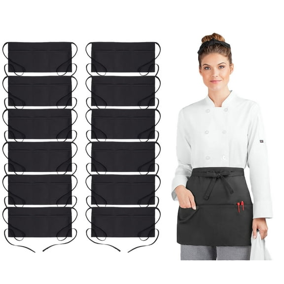 Avalon Kitchen Unisex Server Aprons – (Pack of 12) - Waist aprons with 3 pockets each – 24x12 inches Aprons Made from 100% Spun Polyester – Multipurpose for indoor & outdoor activities