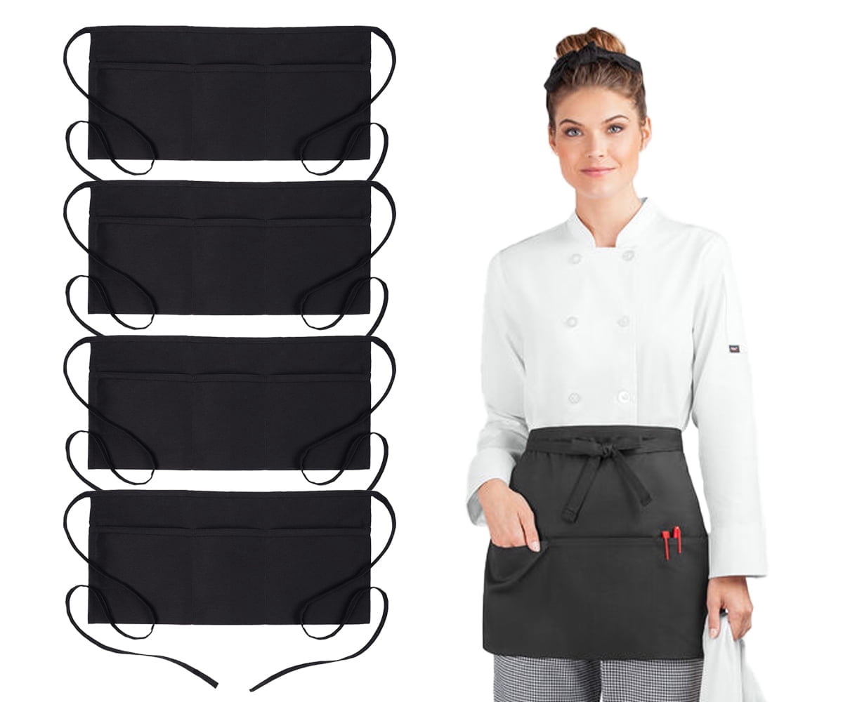 Avalon Kitchen Unisex Server Aprons (Pack of 4) - Waist aprons with 3 ...