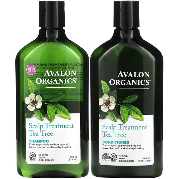 Avalon Organics Scalp Treatment Tea Tree Shampoo and Conditioner Set, 11 Ounce Each