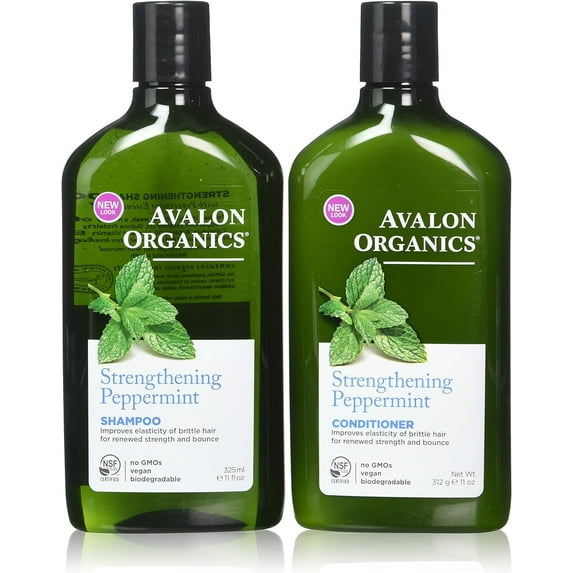 Avalon Organics Strengthening Peppermint Shampoo and Conditioner Set, 11 Ounce Each
