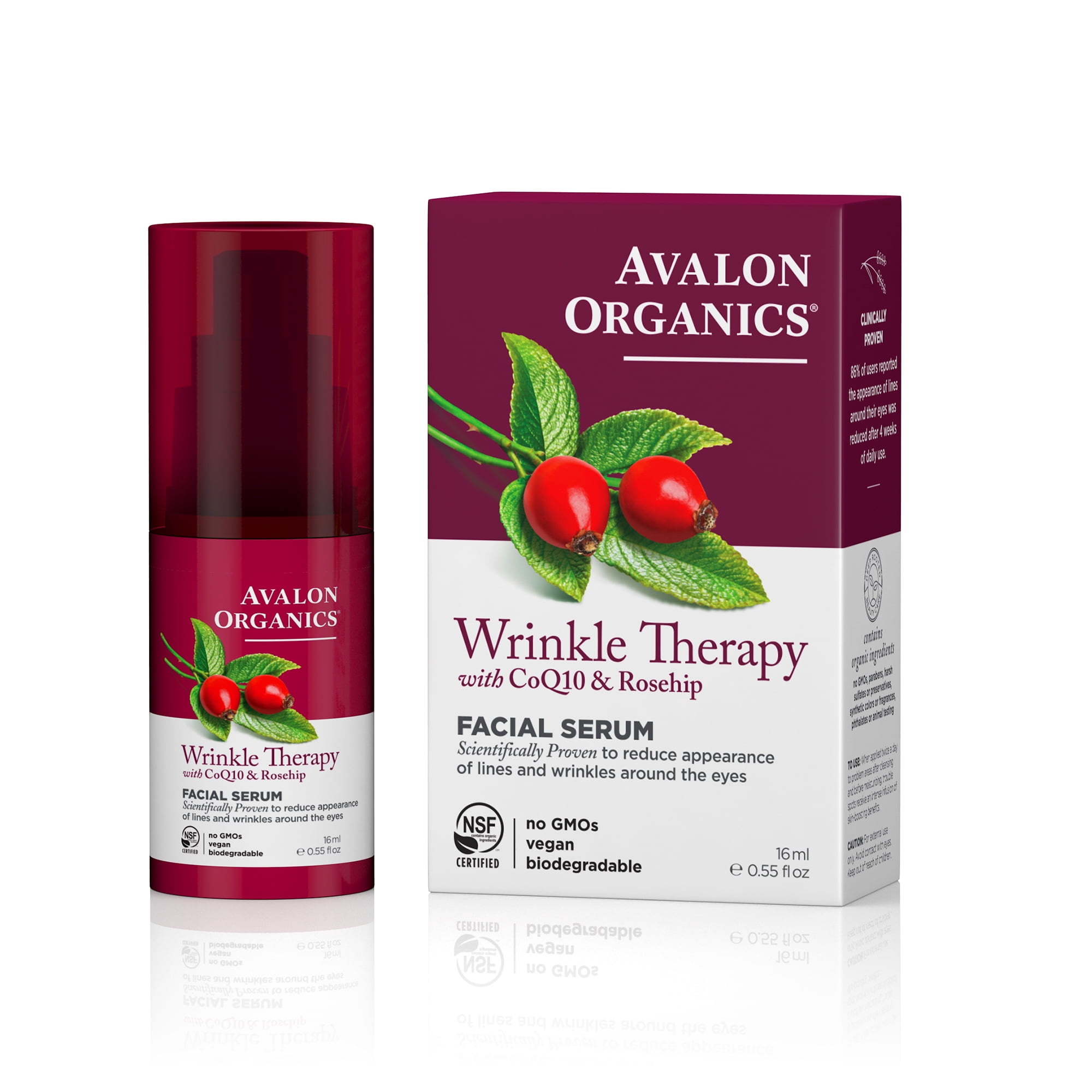 Avalon Organics Wrinkle Therapy Facial Serum, 0.55 oz.