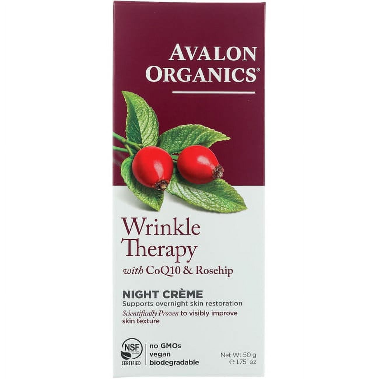 Avalon Organics Wrinkle Therapy with Coq10 & Rosehip - Night Creme 1.75 oz Cream - image 1 of 2