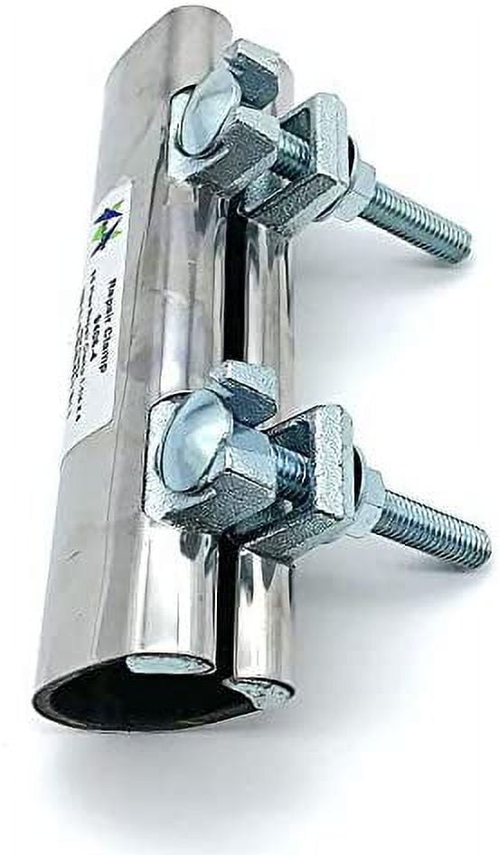 Stainless Steel Silver Pipe Repair Clamp with Two Bolts, 1-1/4 x 6 inches
