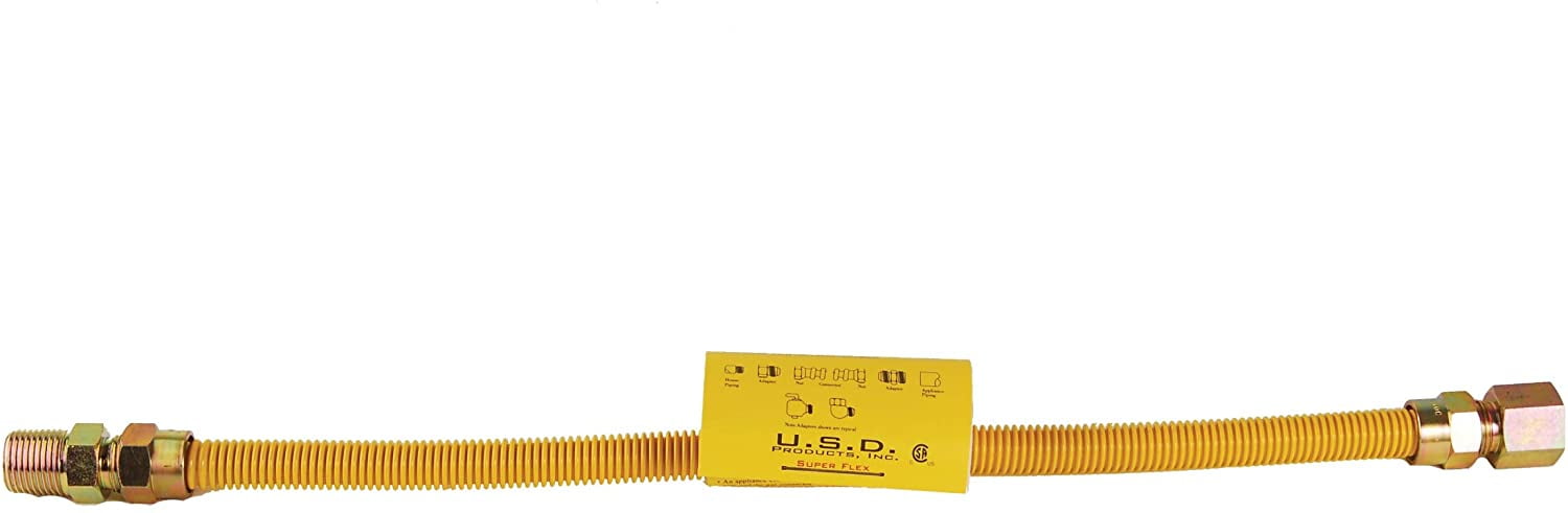 Avalon Yellow Stainless Steel Flexible Gas Line with Chrome Brass Ends
