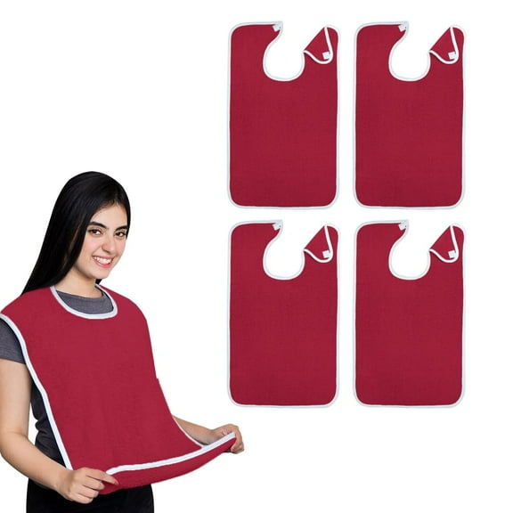 Avalon Towels Terry Cotton Adult Bibs – 18x30 in, 4 Pack, Red, Washable with Adjustable Neck Strap for Easy Use