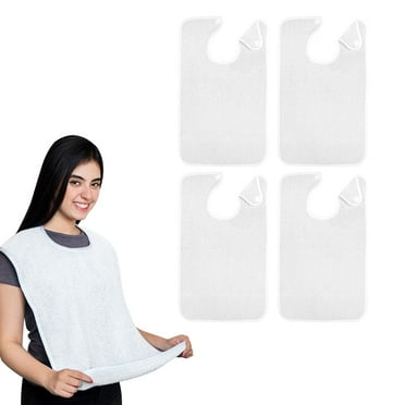 Avalon Towels Terry Cotton Adult Bibs – 18x30 in, 4 Pack, White, Washable with Adjustable Neck Strap for Easy Use