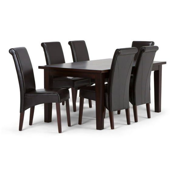 Avalon Transitional 7 Pc Dining Set with 6 Upholstered Dining Chairs in Light Beige Linen Look Fabric and 66 inch Wide Table