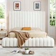 thumbnail image 1 of Avalon Velvet Upholstered Queen Platform Bed in Cream, 1 of 2