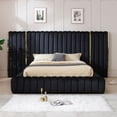 thumbnail image 1 of Avalon Velvet Upholstered Queen Platform Bed with Wings in Black, 1 of 2