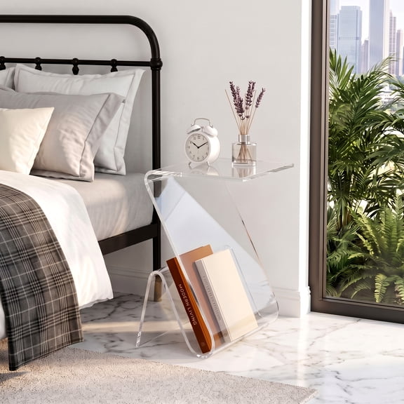 Avaloomia Home Acrylic End Table, Clear Sofa Bedside Table Modern Coffee Drink Table with Storage for Living Room Bedroom