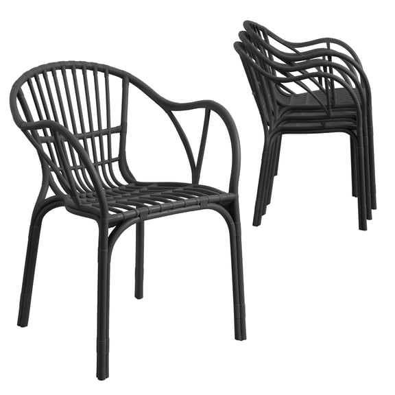 Avaloomia Home Outdoor Dining Chairs Set of 4, All Weather Stackable Plastic Patio Chairs with Armrest & Anti-Slip for Garden Porch Deck Kitchen No Assembly, Black