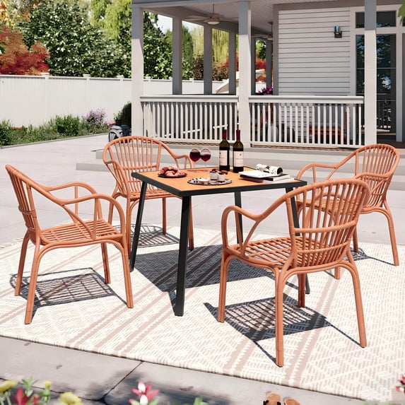 Avaloomia Home Outdoor Dining Chairs Set of 4, All Weather Stackable Plastic Patio Chairs with Armrest & Anti-Slip for Garden Porch Deck Kitchen No Assembly, Coral Red 