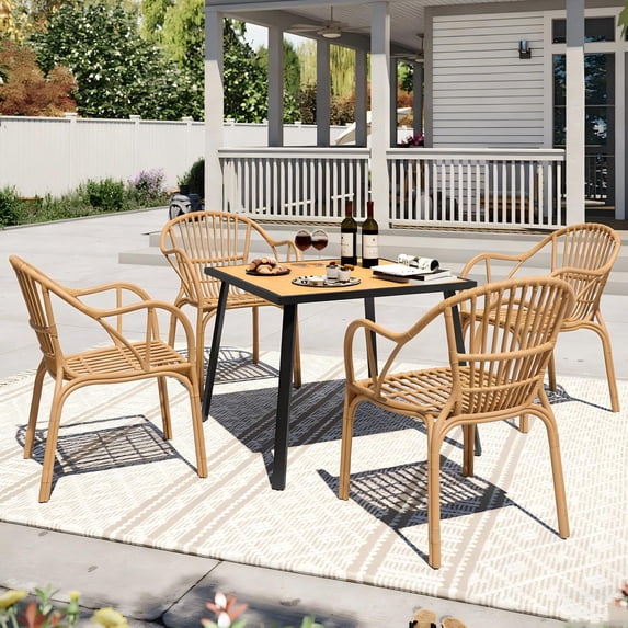 Avaloomia Home Outdoor Dining Chairs Set of 4, All Weather Stackable Plastic Patio Chairs with Armrest & Anti-Slip for Garden Porch Deck Kitchen No Assembly, Light Beige 