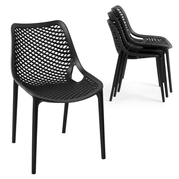 Avaloomia Home Outdoor Dining Chairs Set of 4, Weather Resistant Stackable Plastic Patio Chairs Anti-Slip for Garden Living Room Kitchen No Assembly, Black