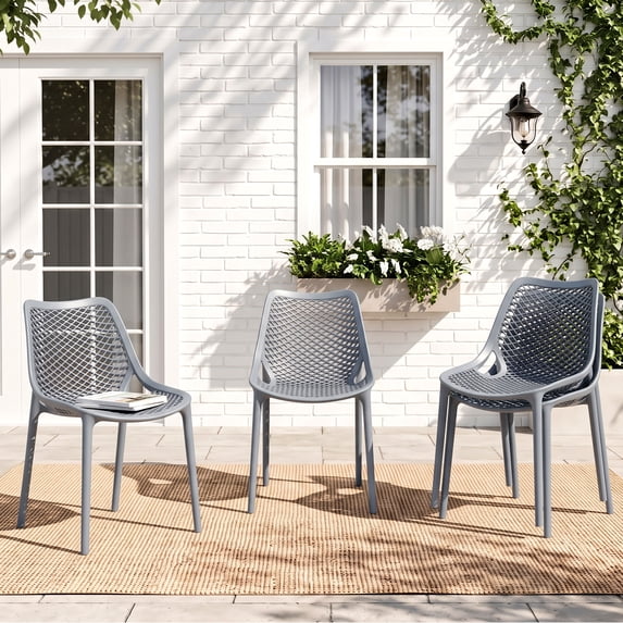 Avaloomia Home Outdoor Dining Chairs Set of 4, Weather Resistant Stackable Plastic Patio Chairs Anti-Slip for Garden Living Room Kitchen No Assembly, Dark Gray