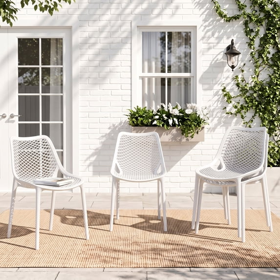 Avaloomia Home Outdoor Dining Chairs Set of 4, Weather Resistant Stackable Plastic Patio Chairs Anti-Slip for Garden Living Room Kitchen No Assembly, White