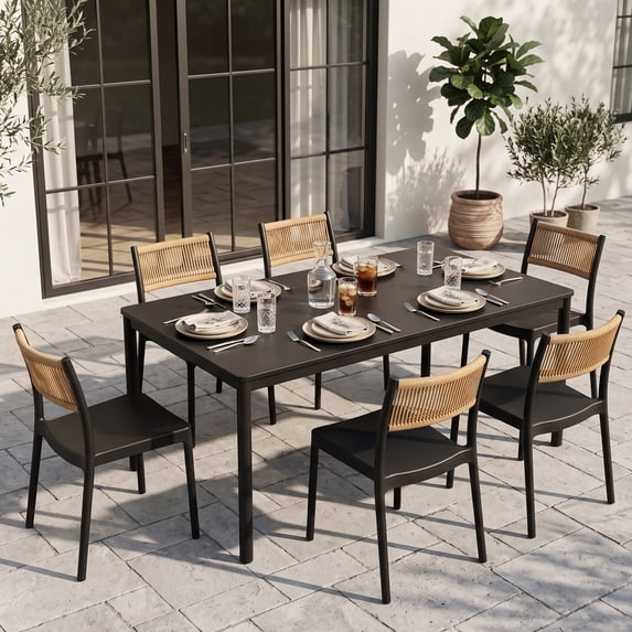 Avaloomia Home Outdoor Stacking Dining Chairs Set of 6, Plastic Patio Dining Chairs, All Weather No Assembly Outdoor Patio Chairs Armless & Anti-Slip for Garden Porch Deck Backyard, Black
