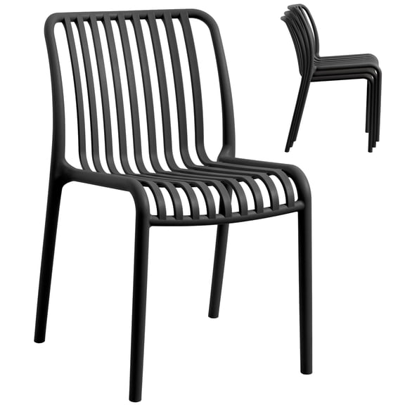 Avaloomia Home Patio Dining Chairs Set of 4, Modern Stackable Plastic Armless Chair with Anti-Slip for Outdoor/Indoor Garden Living Room Kitchen No Assembly, Black