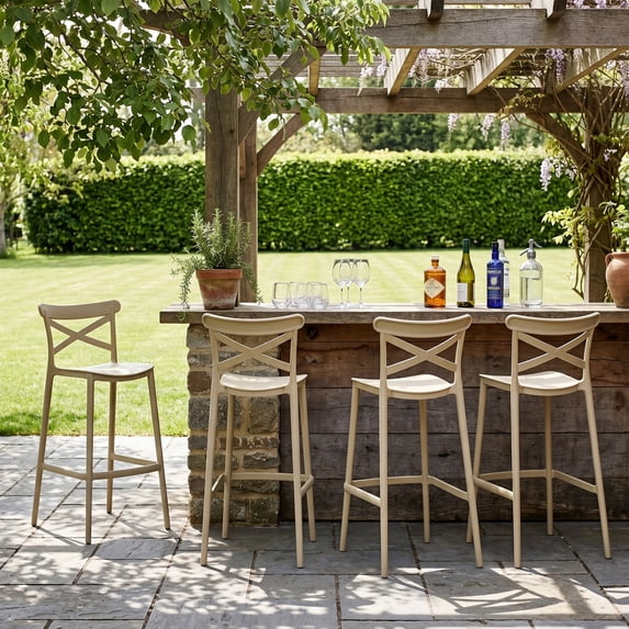 Avaloomia Home Outdoor Bar Stools Set of 4, 29.5" Plastic Bar Stools with Back No Assembly Stackable Counter Barstool for Kitchen Patio Backyard, Camel 