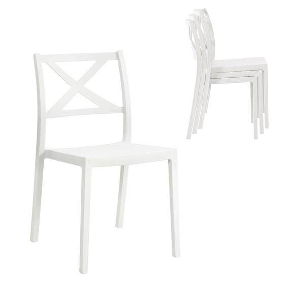 Avaloomia Home Plastic Outdoor Dining Chairs Set of 4, Indoor Outdoor Stackable Patio Chair Weather Resistant No Assembly Kitchen Farmhouse Chair, White