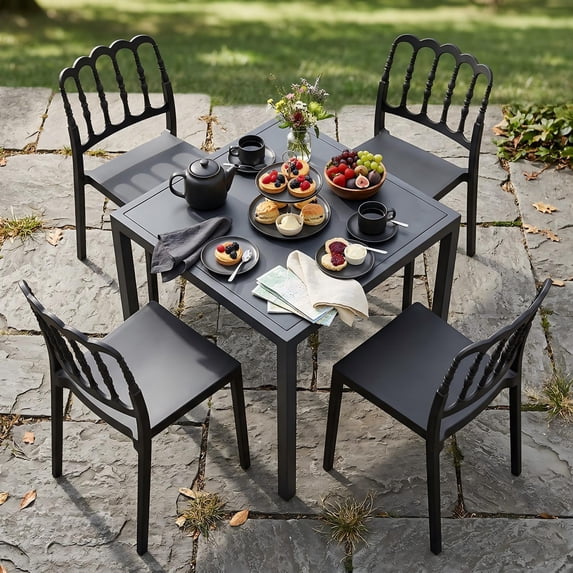 Avaloomia Home Outdoor Dining Chairs Set of 4, All Weather Chiavari Stackable Plastic Patio Chairs Anti-Slip for Outdoor Indoor Garden Porch Deck Kitchen No Assembly, Black