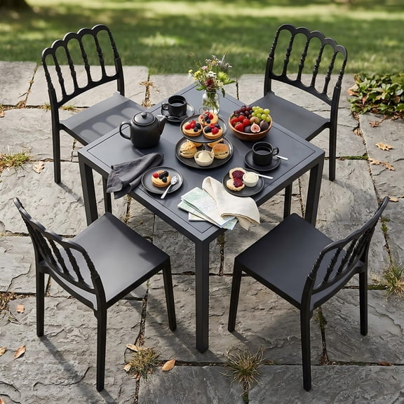 Avaloomia Home Outdoor Dining Chairs Set of 4, All Weather Chiavari Stackable Plastic Patio Chairs Anti-Slip for Outdoor Indoor Garden Porch Deck Kitchen No Assembly, Black