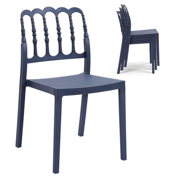 Avaloomia Home Stackable Plastic Dining Chairs Set of 4, Weather Resistant Chiavari Patio Chairs with Back Anti-Slip for Outdoor Indoor Garden Kitchen No Assembly, Blue