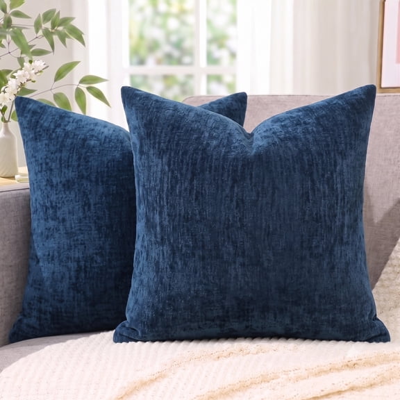 Avaloomia Home Throw Pillow Covers 18x18 Set of 2, Decorative Soft Chenille Pillow Covers for Couch Bed Living Room, Blue