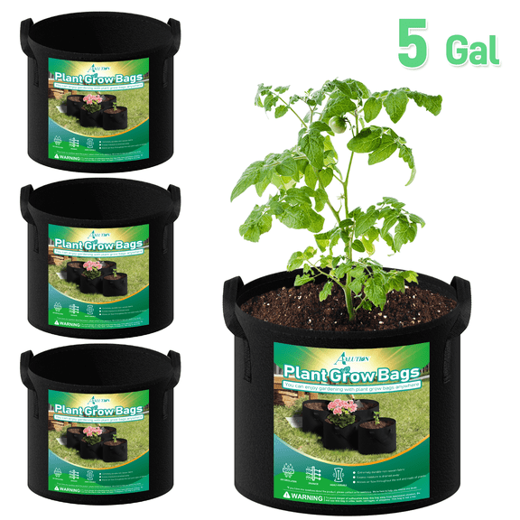 Avalution 4pcs 5Gallon Plant Grow Bags, Heavy-duty Non-Woven Fabric Plant Pot, Aeration Planting Grow Bags with Handles for Vegetable