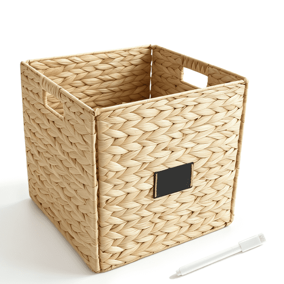 Avalution Water Hyacinth Storage Baskets 11.2 x 11.2 x 11.2 inch, Foldable Handwoven Wicker Bins for Shelves, Living Room, Bedroom