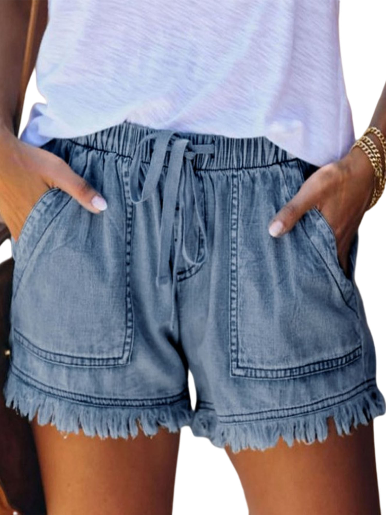 Avamo Beach Casual Hot Shorts For Women Denim Shorts Summer Casual Low Waisted Frayed Raw Hem Ripped Denim Jean Shorts - image 1 of 2