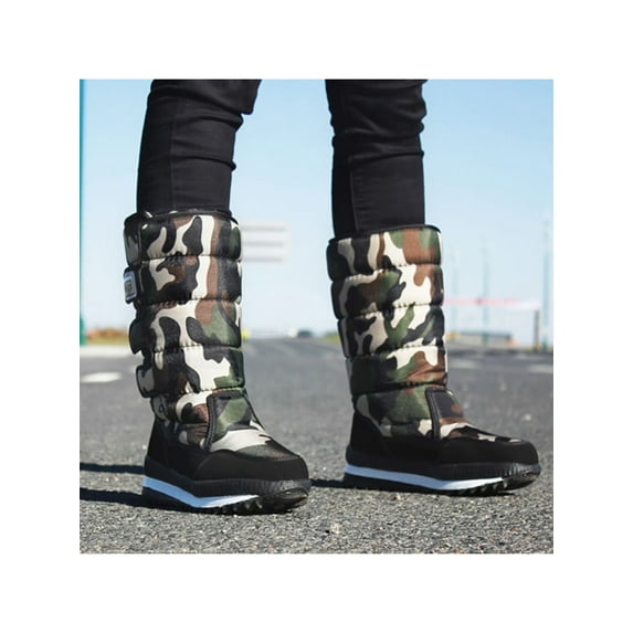 Avamo Camouflage Winter Snow Boots for Women, Mid Calf Boot Waterproof Warm Booties Mens Outdoor Shoes