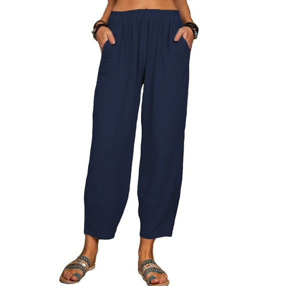 Avamo Cotton Elastic Waist Wide Leg Loose Fit Cropped, Pants Women's, M