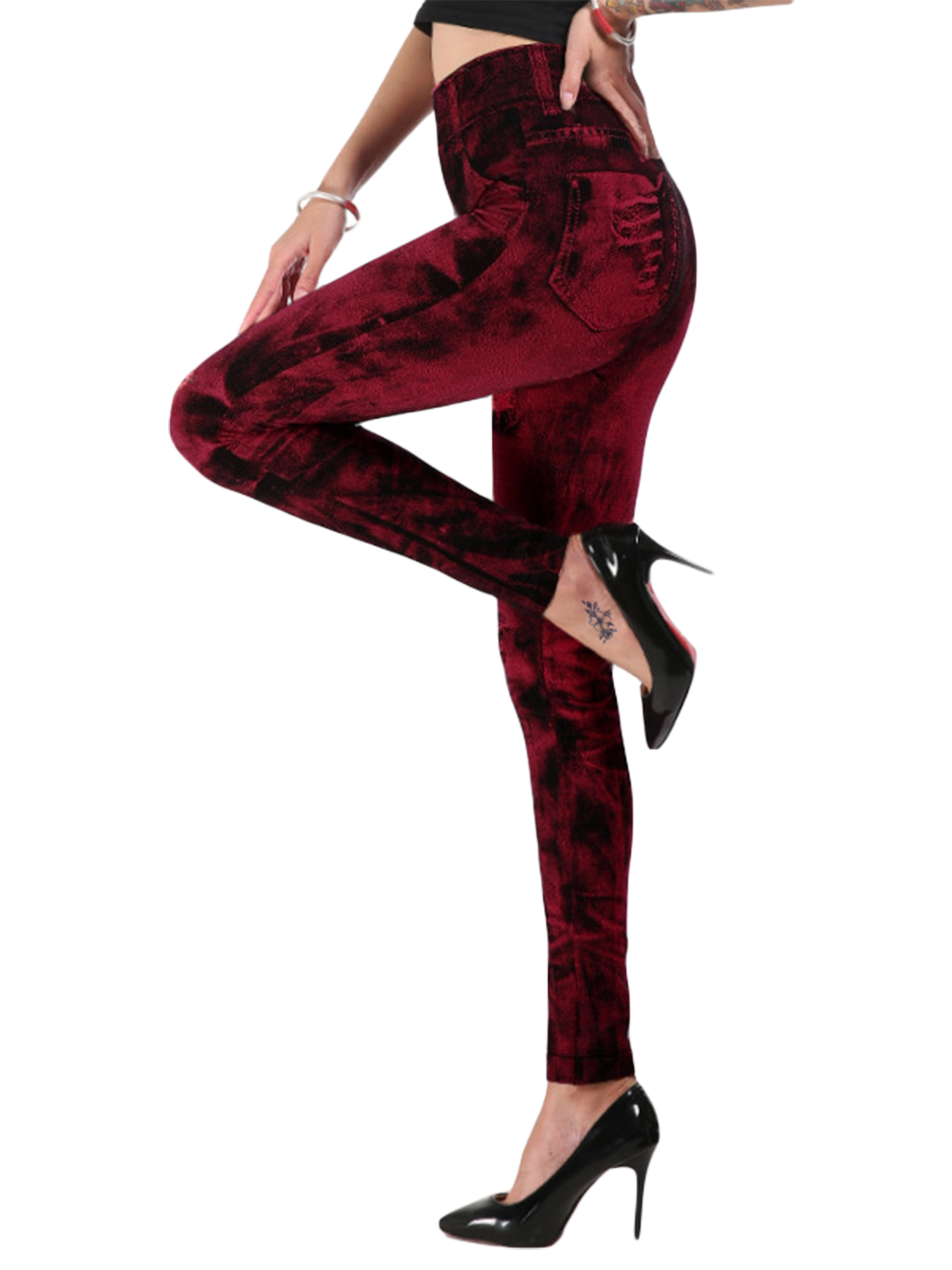 Avamo High Waist Jeggings for Women Denim Print Seamless Stretch Leggings Pants Ladies Casual Slim Fit Trousers - image 1 of 2