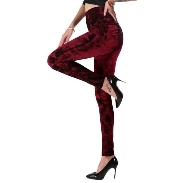 Avamo High Waist Jeggings for Women Denim Print Seamless Stretch Leggings Pants Ladies Casual Slim Fit Trousers