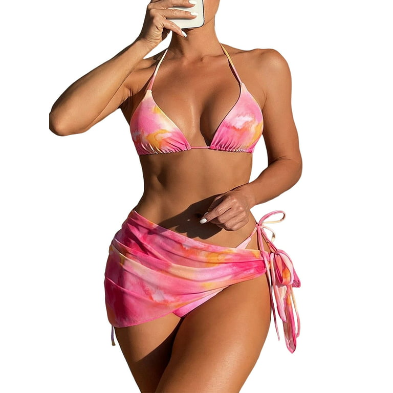 Avamo Ladies Bathing Suit Halter Neck Swim Bikini Set Tie Dye Swimsuit Push  Up Swimming Suits Wire-less Surfing Swimwear Pink S
