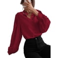 thumbnail image 1 of Avamo Ladies Elegant Solid Color Shirts Long Sleeve Loose Tops Baggy Holiday Tunic Shirt Claret S, 1 of 3