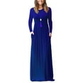 thumbnail image 1 of Avamo Ladies Maxi Dresses Long Sleeve Dress Solid Color Holiday Plain Casual Crew Neck Royal Blue S, 1 of 6