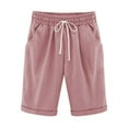 thumbnail image 1 of Ladies Summer Plain Drawstring Elastic Waist Bermuda Shorts Casual Knee-Length Curling Short Hot Pants Womens Pockets Five Point Trousers, 1 of 6