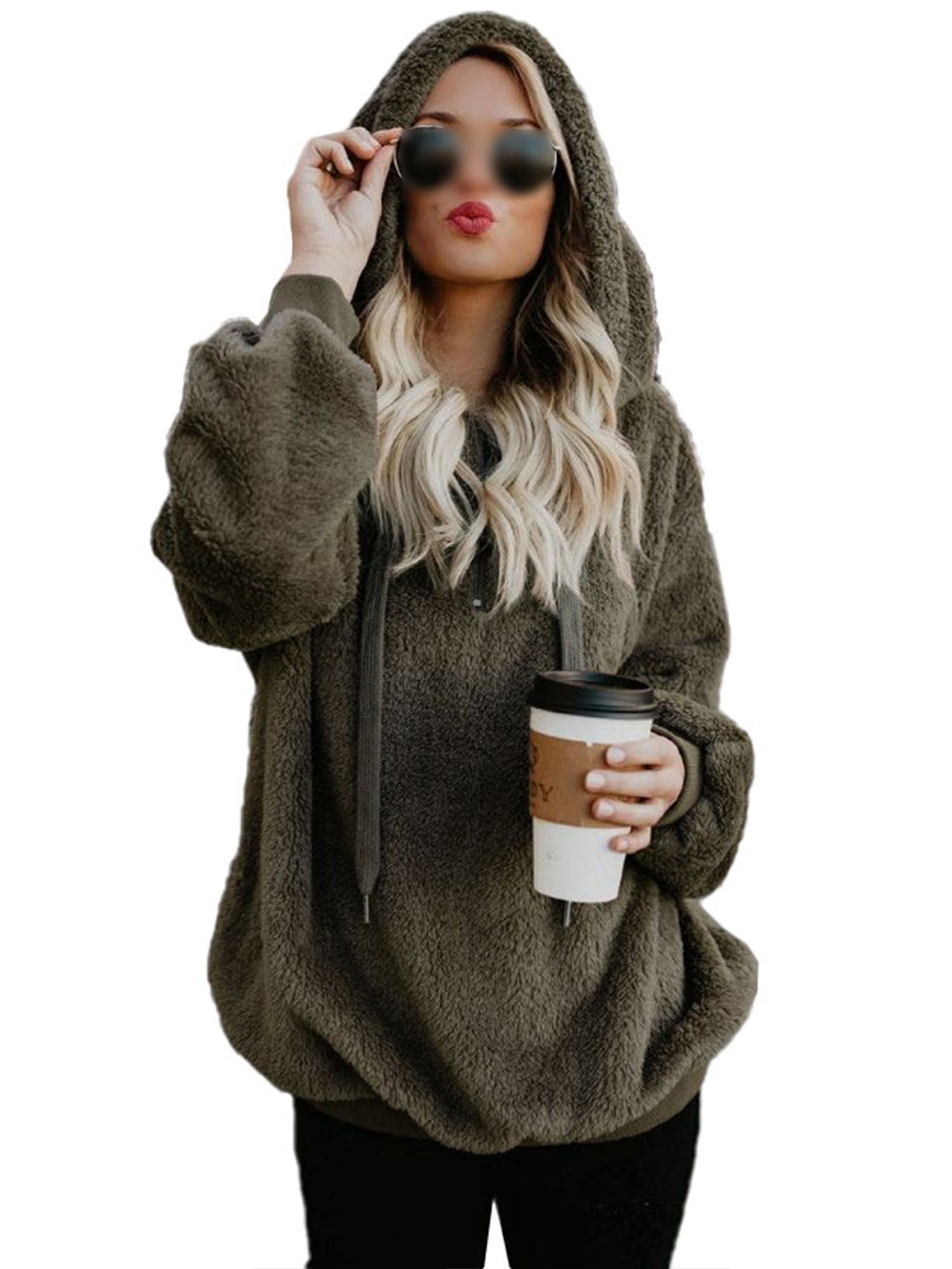 Cethrio See My Past Order Womens Fall Sweatshirts Hooded Solid Basic Fleece  Hoodie Sweatshirt Loose Fitted Long Sleeve Pullovers Top Army Green at   Women's Clothing store