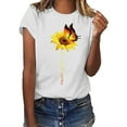 thumbnail image 1 of Avamo Ladies T Shirt Butterfly Letter Printed Tee Sun Flower Print Tops Loungewear Fashion Pullover Boho Short Sleeve T-shirt White XXL, 1 of 3