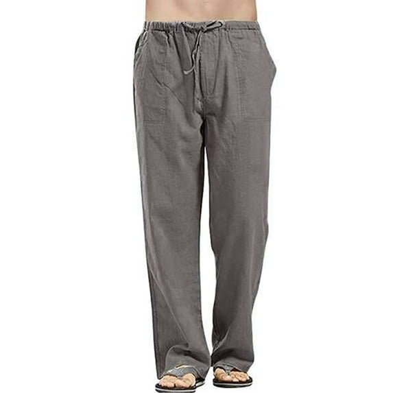 Avamo Linen Pants for Men Yoga Beach Pajamas Jogger Drawstring Elastic Waist Pockets Plus Size Trousers