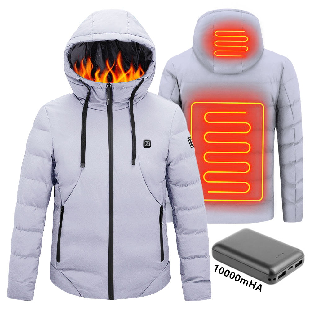 Avamo Man USB Heated Coat,Lightweight Hooded Heated Jacket,Full-Zip Long Sleeve Heated Outwear,Winter Outdoor Warm Electric Heating Jacket Coat Outwear Clothing With Power Bank - image 1 of 10