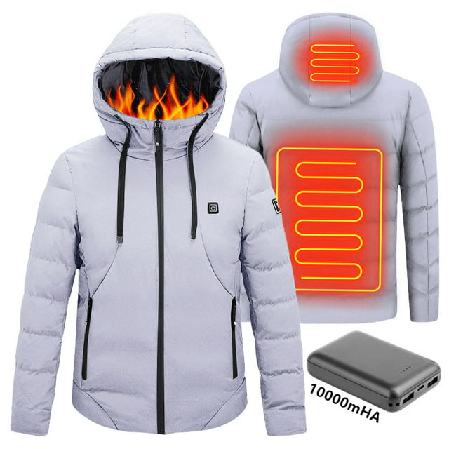 Avamo Man USB Heated Coat,Lightweight Hooded Heated Jacket,Full-Zip Long Sleeve Heated Outwear,Winter Outdoor Warm Electric Heating Jacket Coat Outwear Clothing With Power Bank