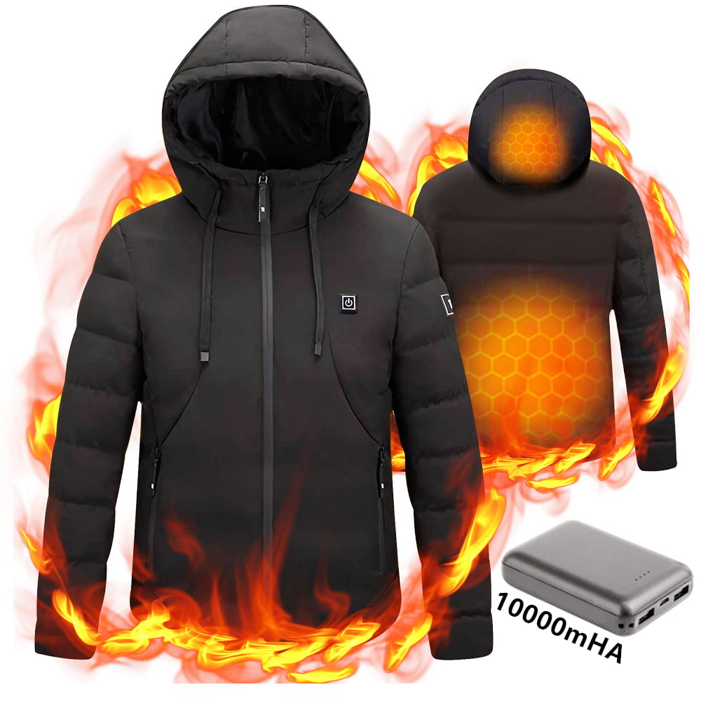 Avamo Man USB Heated Jacket,Lightweight Hooded Down Heated Coat,Full-Zip Long Sleeve Shell Heated Outwear,Winter Outdoor Warm Electric Heating Jacket Coat Outwear Clothing With Power Bank - image 1 of 10