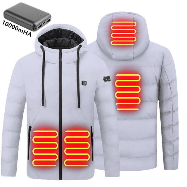 Avamo Man USB Heated Outwear,Lightweight Hooded Heated Coat,Full-Zip Long Sleeve Heated Jacket,Winter Outdoor Warm Electric Heating Jacket Coat Outwear Clothing With Power Bank