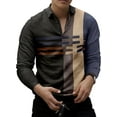 thumbnail image 1 of Avamo Men Casual Polo Shirt Long Sleeve Lapel Neck Color Block Print Tops Pullover, 1 of 2